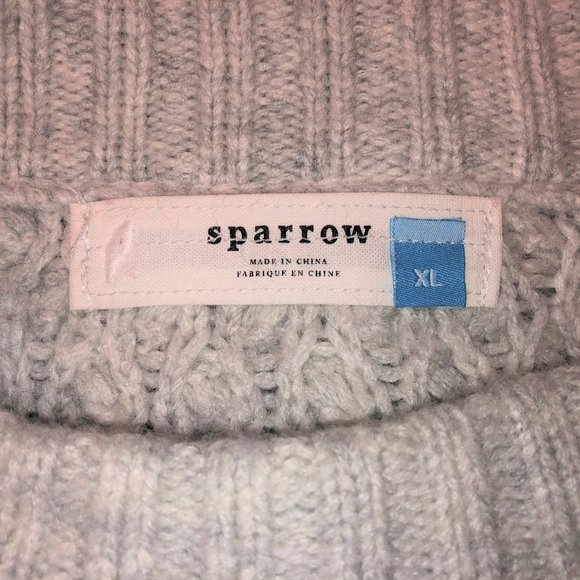 Anthropologie SPARROW Cable Knit Sweater XL Grey Black Trim Tunic Mock Neck - Picture 9 of 13